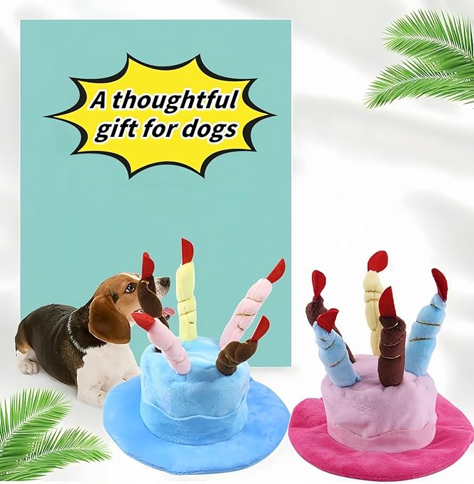 Cute Pet Party Hat for Dogs&Cats - Soft Fluffy Birthday Cap with 5 Color Candles (Blue), Adjustable Strap for Halloween,Costume&Photo Shoots,Fits Small to Large Pets,Washable&Comfortable ﻿ (Pink)