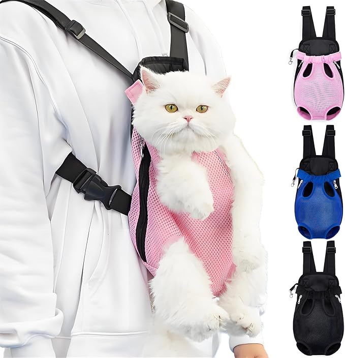 Pet Carrier Backpack, Adjustable Pet Front Carriers for Small Medium Dogs Cats 5-18 Lbs, Legs Out, Dog Cat Carrier Backpack for Hiking,Camping,Traveling,Cycling (Pink, Large（Fit:10-18lb）