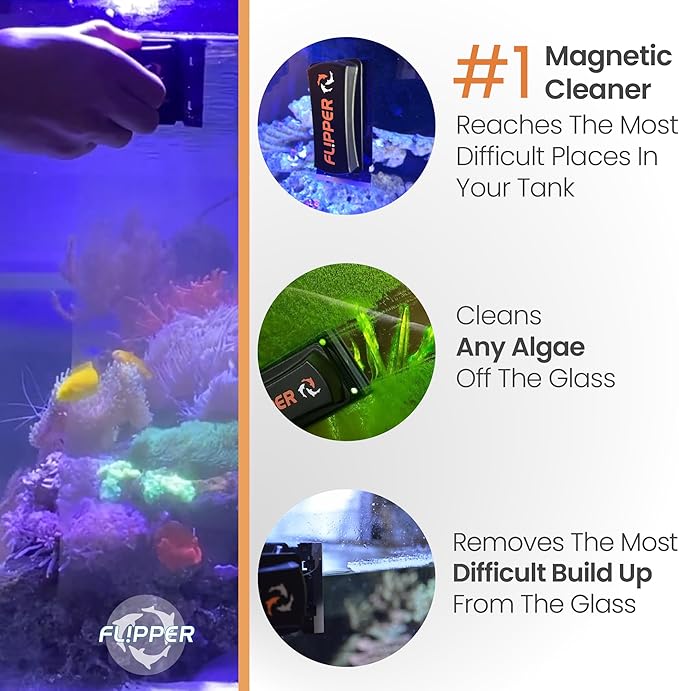FLIPPER Standard Magnetic Aquarium Glass Cleaner – 2-in-1 Scrubber and Scraper, Hands-Free Fish Tank Cleaner for Algae Removal, Safe for Glass & Acrylic Tanks up to 1/2" (12mm), Freshwater & Saltwater