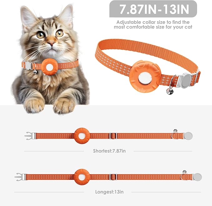 Cat Tracker, GPS Tracker for Cats, No Monthly Fee Pet Tracker for Cats Compatible with Apple Find My App (Only iOS), Real-Time Tracking, Smart Alerts, Up to 1-Year Battery, Waterproof