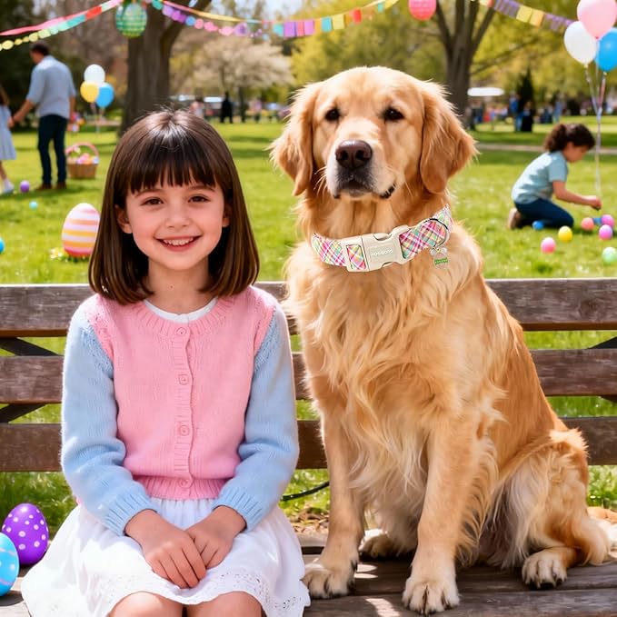 DOGWONG Easter Dog Collar, Cute Easter Colorful Plaid Pet Collar Durable Holiday Girl Boy Adjustable Cotton Dog Collars for Small Dogs,S Visit The Elegant Little Tail Store