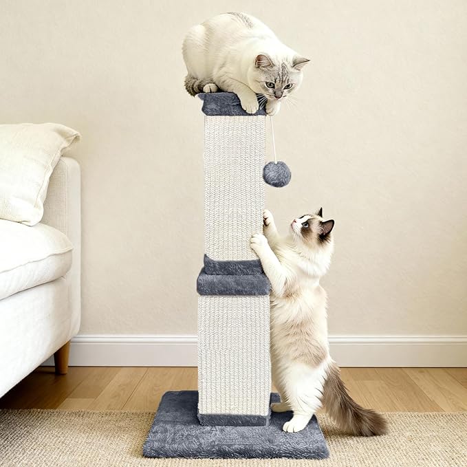 AGYM Cat Scratching Post, 32 Inch Cat Scratching Posts for Large Cats, Scratching Posts for Indoor Cats Adults, Cat Scratch Post with Nature Sisal, Light Gray