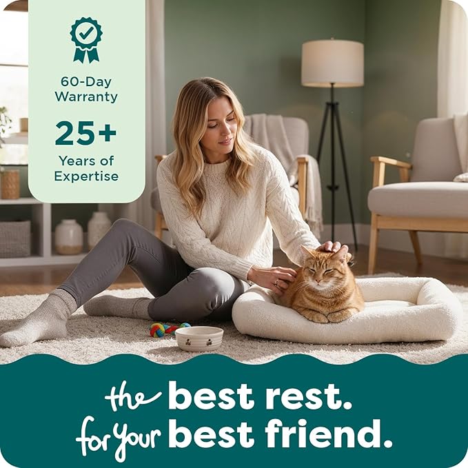 FurHaven Dog Bed for Small Dogs & Cats, Bolster Crate Pad with Soft Supportive Base for Carriers & Kennels, Machine Washable, Small, Sherpa Fleece, Cream