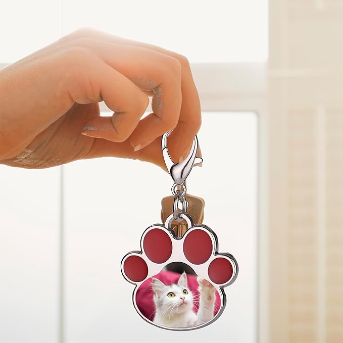 Custom Pet Photo Keychain Personalized Photo Pawprint Dog Tag Keychain Engraved Keyring Animal Pet Lover