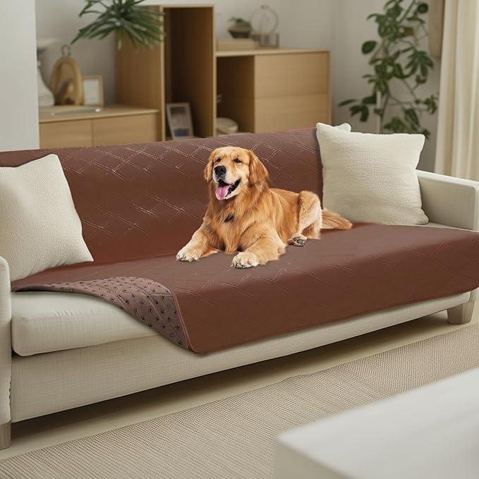Luciphia 100% Waterproof Couch Cover Blanket for Dogs Anti-Slip Pet Couch Protector Sofa Mat Puppy Cat Blanket with Non-Slip Bottom, Coffee Brown, 52x82 Inch
