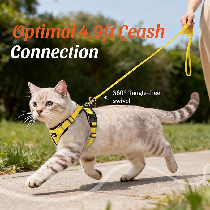 Dooradar Cat Harness and Leash Set, Escape Proof Safe Adjustable Kitten Vest Harnesses for Walking, Easy Control Soft Breathable Mesh Jacket with Reflective Strips for Cats, Yellow, XS