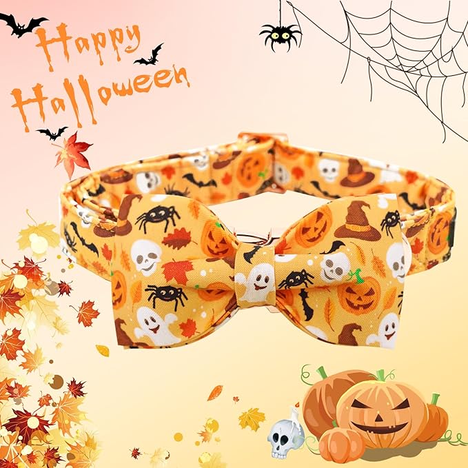 Halloween Dog Collar, Pet Collar Bow Fall Puppy Collar Girl Boy Holiday Collars Gift Bow Cute Soft Puppy Collars for Small Dogs