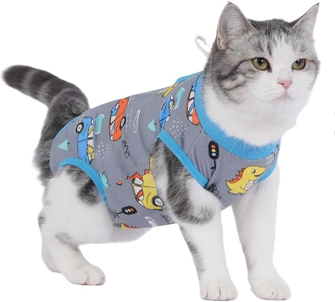 Cat Recovery Suit Cat Onesie for Cats After Surgery Female Male Spay Kitten Neuter Surgical Bodysuit Post Surgery Cone of Shame Alternative Anti Licking (Gray, Large)