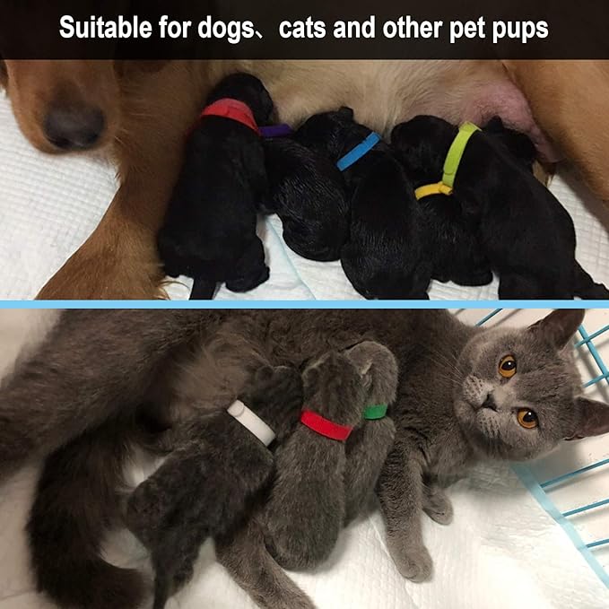 30 Pcs Puppy ID Collar Whelping Newborn Pet Collars Double-Sided Soft Adjustable Identification Collar ID Bands for Newborn Pet Dog Cat 15 Colors