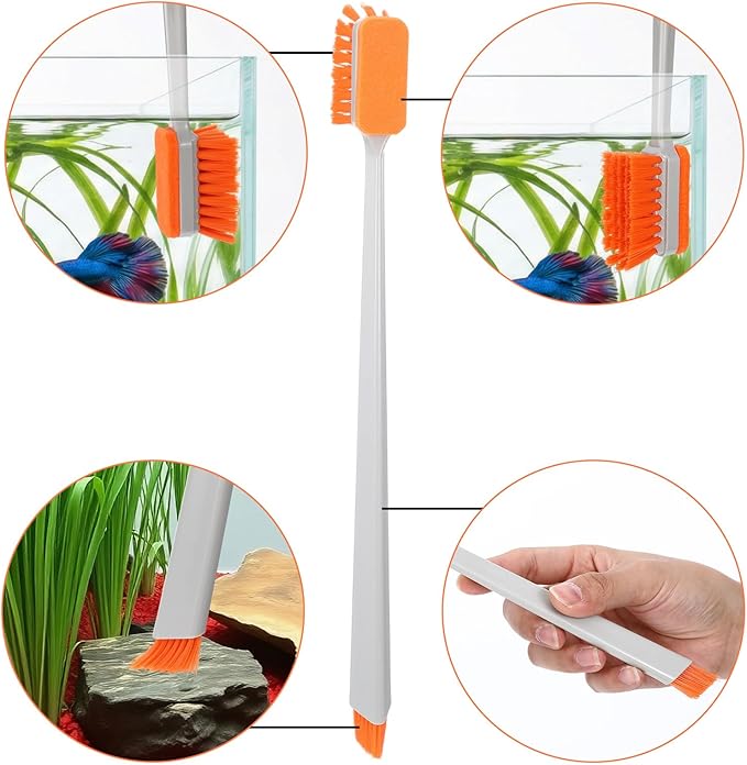 2 Pcs Small Fish Tank Cleaner Brush with Fishing Net Algae Scraper Fish Tank Brush Scrubber Sponge Tool Long Handle for Cleaning Glass Acrylic Aquariums Home Kitchen
