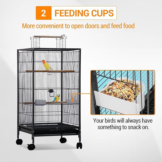 GarveeHome Small Bird Cage with Wheels, Parakeet Cage, Bird Carrier for Parakeets, Canaries, Lovebirds, Small Quaker, Cockatiels, Budgie, Green Cheek (40in)