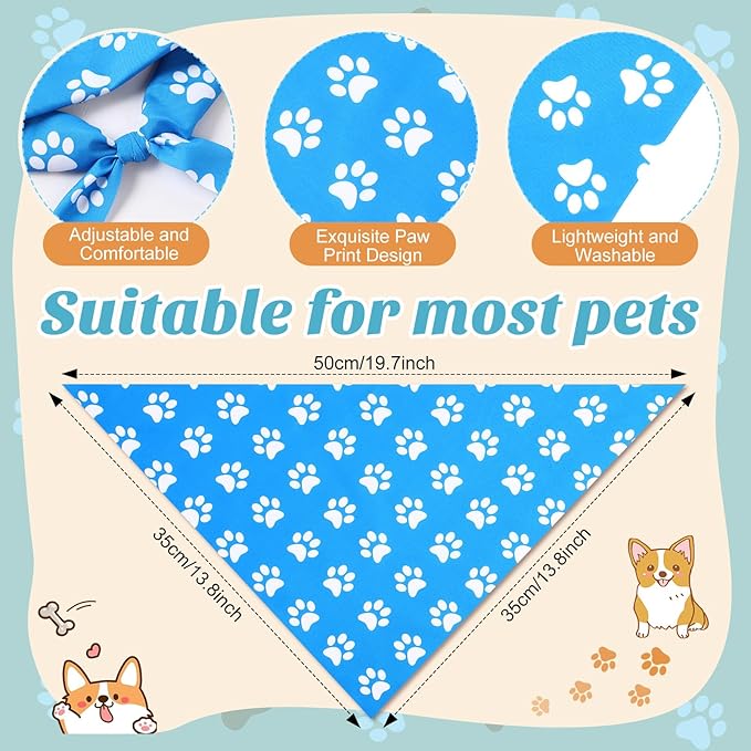 50 Pcs Blue Paw Print Dog Bandanas Bulk Animal Footprint Bandanas for Dogs Triangle Kerchief Bib Scarf Set for Pet Winter Costume Photo Props Daily Accessories Pet Shops (19.7 x 13.8 x 13.8)