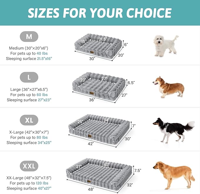 Faux Rabbit Fur Orthopedic Dog Bed, Dog Bed for Large Size, Supportive Foam Pet Sofa with Waterproof Lining Cover, Washable U-Shaped Pet Couch with Anti-Slip Bottom, Grey L 36x27x6.5 inch