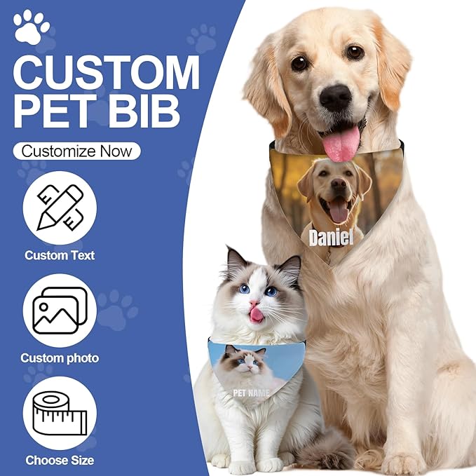 Custom Dog Bandana with Photo Personalized Dog Bandana Custom Image & Text, Unique Pet Scarf for Small Medium Large Dogs Personalized Pet Gift(Photo Custom, X-Large)