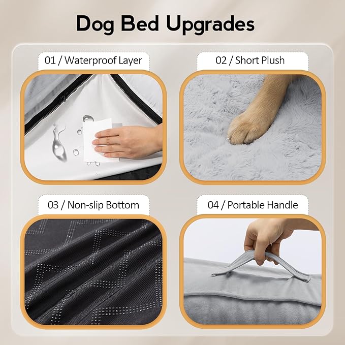 Orthopedic Dog Bed for Extra Large Dogs - XXL Egg-Crate Memory Foam Dog Beds with Removable Washable Cover, Waterproof Pet Beds with Non-Slip Bottom, Grey