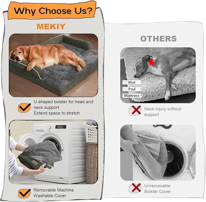 Dog Bed Large Sized Dogs-Orthopedic Waterproof Bed for Dogs,Large Dog Beds with Washable Removable Cover & Non-Slip Bottom