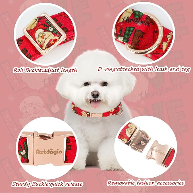 Christmas Dog Collar，Soft Cotton Dog Collars for Extra Small Dogs, Dog Christmas Collar with Santa for Small Medium Large Dogs, Adjustable Red Collars Perfect for Girl or Boy Dog Collars-XS