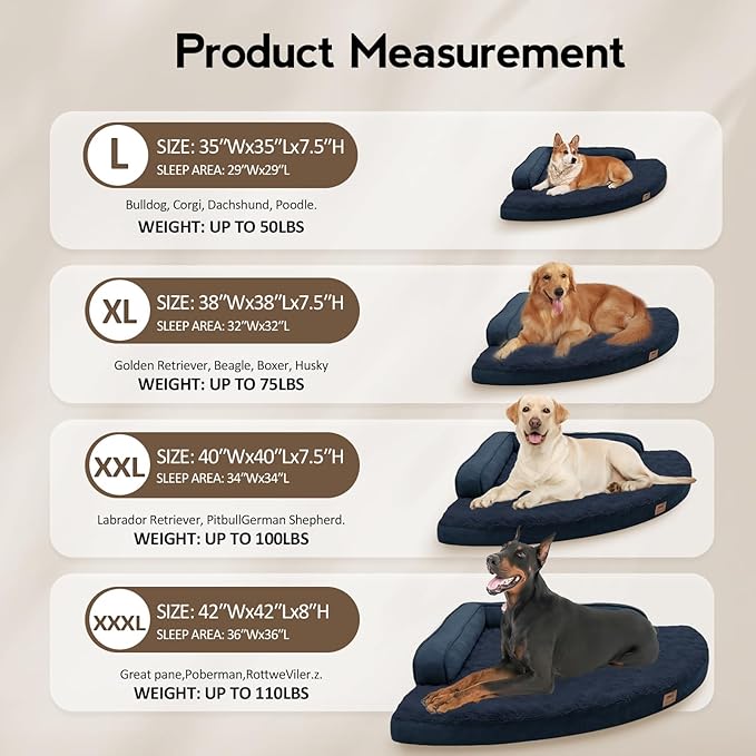 Large Orthopedic Dog Bed with Sides XXXL Dog Beds with Removable Washable Cover Non-Slip Waterproof Pet Bed for Extra Large Dogs - Navy Blue XXXL