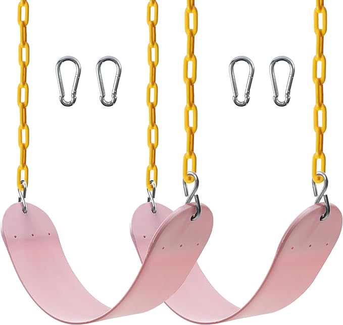 Sunnyglade 2PCS Swings Seats Heavy Duty with 66" Chain, Playground Swing Set Accessories Replacement with Snap Hooks, Support 250lb (2, Pastel Pink)