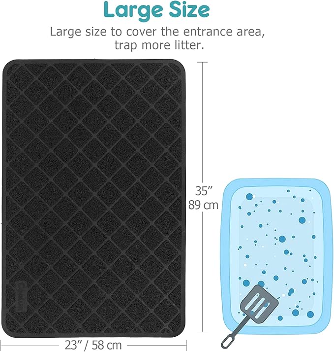 Cat Litter Mat Litter Trapping Mat, 35" x 23" Premium Durable PVC Grid Mesh with Scatter Control, Non-slip, Less Waste Cat Litter Box Mat, Soft on Kitty’s Paws, Urine Waterproof