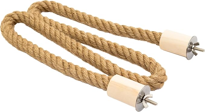 Bird Rope Perch for Parrots, Bendable Natural Jute Boing with Pine Wood and Stainless Steel Mount, Cotton Alternative, Cage Accessory for Parrots (Brown, 4 feet)