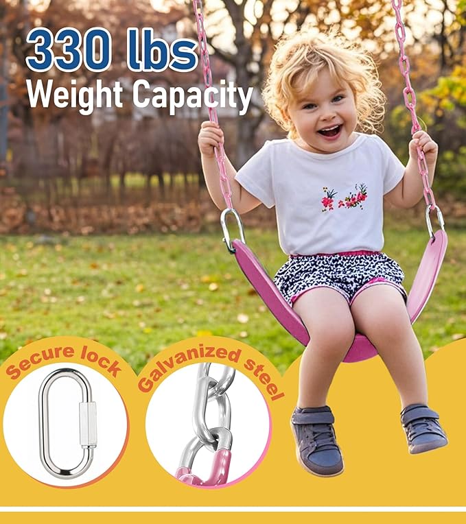 Heavy Duty Swing Seat, 66" Rust-Resistant Chains with 30" PPC-Coated Section, Swing Set Accessories Replacement with Quick Links, Kids Swings Supports 330 lbs for Outdoor Playground, Pink
