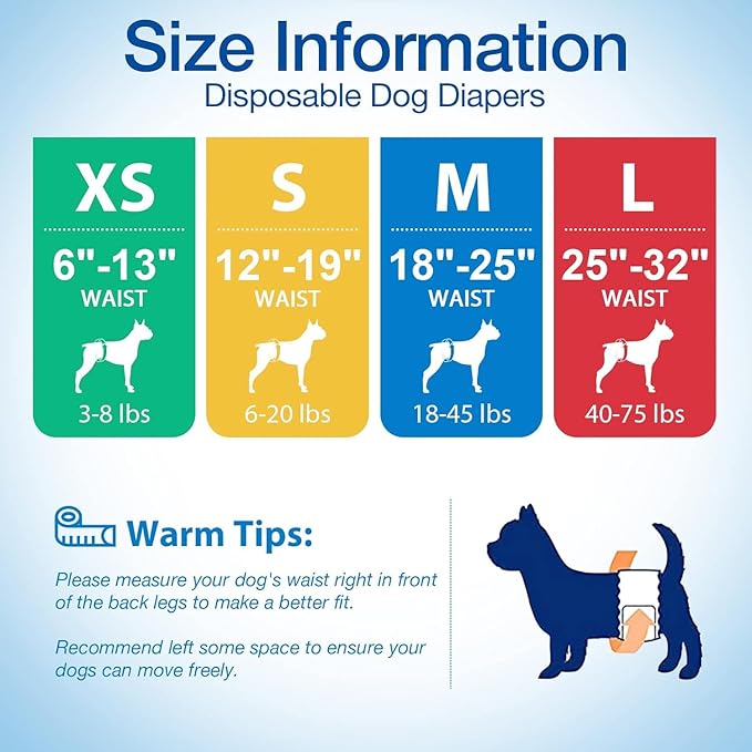 Pet Soft Disposable Male Dog Wraps - Dog Diapers for Male Dogs, Puppy Diapers 48pcs Medium