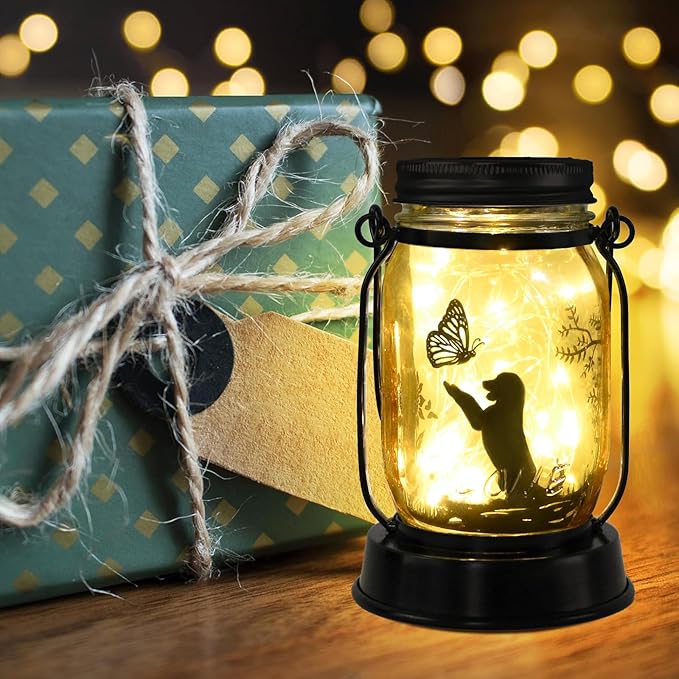 kyoryuger Dog Solar Lanterns Retriever Dog Solar Lights Golden Retriever Gifts for Women Men Dog Lovers Gifts Decorative Hanging Dog Lanterns with Stake for Yard Garden Decor Outdoor Dog Light