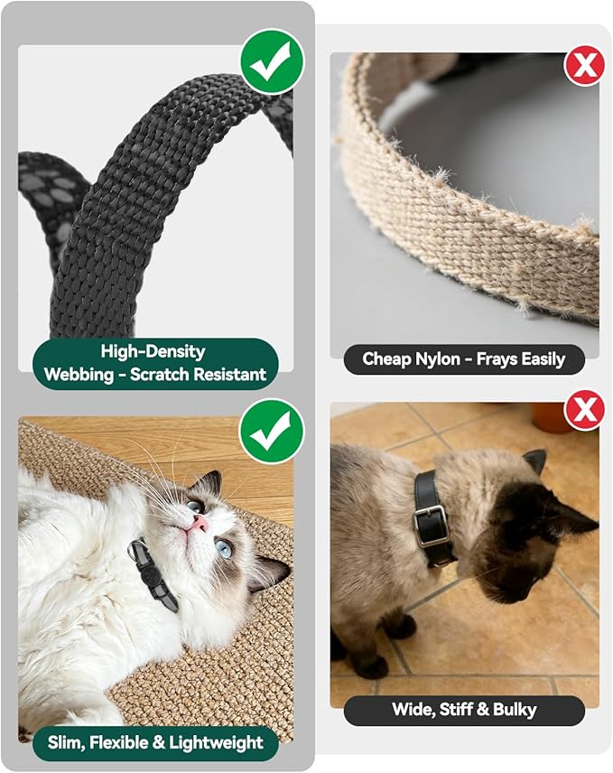 Joytale AirTag Cat Collar 2 Pack with Breakaway Safety Buckle, Reflective Cats Collar with AirTag Holder, Adjustable 7.5-12.5 Inch, Anti-Fraying Lightweight for Girl Boy Kitten, Black