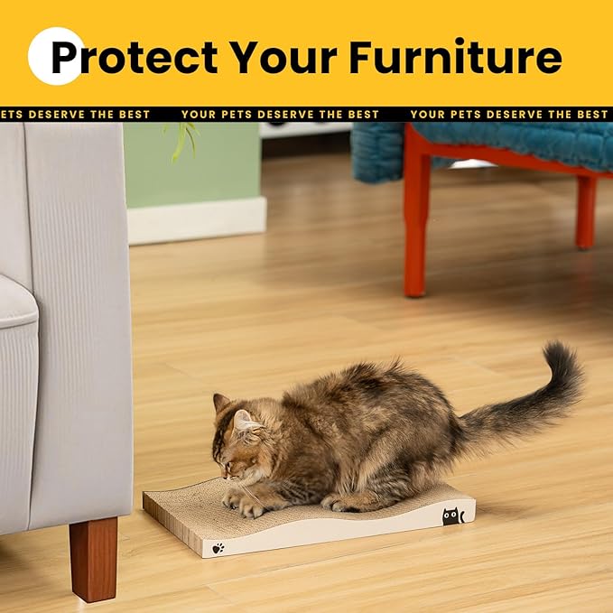 Cat Scratcher, Durable Scratch Pad, Corrugated Cardboard Scratching Board for Indoor Cats, Heavy Duty, Double-Sided Usability, Recyclable, with Catnip，2 Packs
