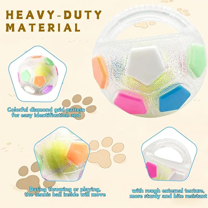 Dog Calming Ball with Handle, Interactive Ball for Playing with Pet Dogs, Interactive Soccer Toy with Squeaking Tennis Ball Inside, for Water Play, Training & Outdoor Games (White)