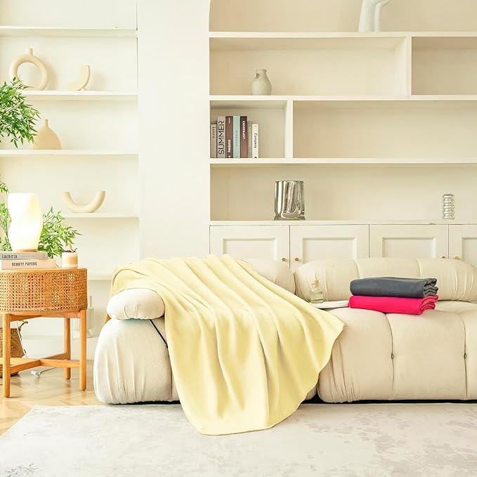 Fleece Throw Blankets Bulk Fleece Blankets Solid Wholesale Lightweight Warm Soft for Pet Bed Sofa Couch Office Wedding Gifts Travel Seasons Lemon 50x60 Inches Pack of 6