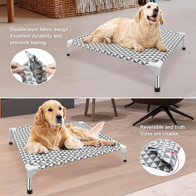 Elevated Outdoor Dog Bed, Medium Size, Cotton Material, Non-Slip Feet, Fits up to 70lbs