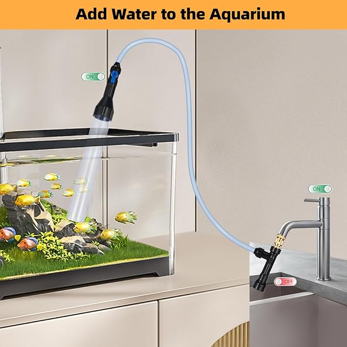 DXOPHIEX Gravel Vacuum for Aquarium Fish Tank Siphon Aquarium Water Changer with Three Metal Faucet Adapter and Long Hose 50 Feet