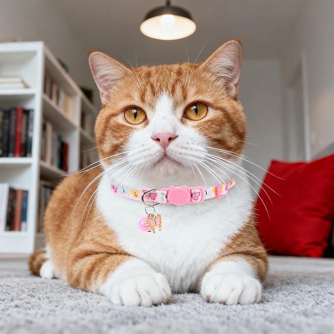 Breakaway Cat Collars with Bell & Cute Pendants, 3 Pack Safety Buckle Kitten Collars, Adjustable Pet Collar Ideal for Girl Boy Cats Puppy (Style A - Insect)