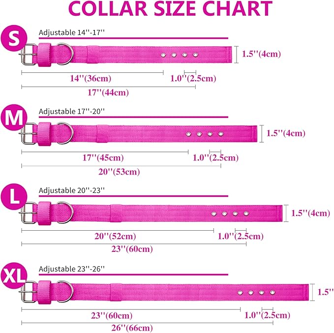 Heavy Duty Tactical Dog Collar - 1.5" Width Military Durable Thick Nylon with Adjustable Metal D Ring & Buckle Working Training K9 Collar for Medium Large Dogs (M(17"-20"), Hot Pink)