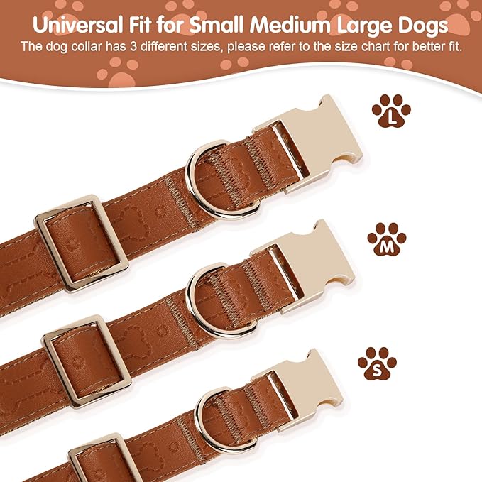 TDTOK Stylish Leather Dog Collar, Comfortable Soft PU Leather Dog Collars for Large Medium Small Dogs with Quick Release Metal Buckle, Adjustable Pet Collar with Cute Bone Pattern Design