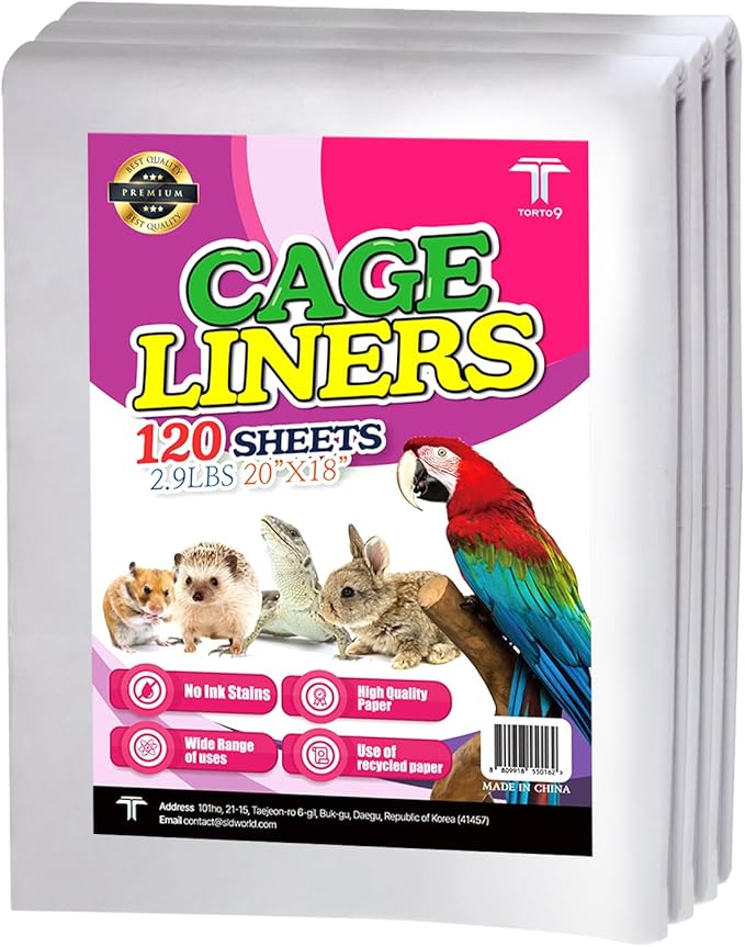 Bird Cage Liner - 120 Paper Sheets, 20" x 18", 2.9 lb - Ideal for Pet Habitats, Bulk Pack for Long-Lasting Use, Newsprint Texture, Convenient Parcel Packaging