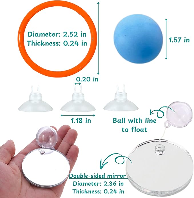 Betta Mirror Enrichment Fish Toys Stimulation, 2 pcs Exercise Feeding Rings And Training Mirror With Floating Ball Toy, Betta Fish Tank Accessories, Small Aquarium Tank Decoration (Orange, M)