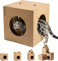 Modular Cardboard Cat Condo System, Semi-Enclosed Cube Module with Side Openings, Foldable Stackable DIY Cat House for Indoor Cats