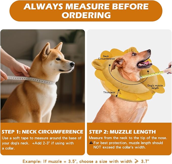 IEUUMLER Inflatable Recovery Dog Collar, Protective Donut Cone, Adjustable Soft Collar for Dog and Cat After Surgery Prevent from Biting & Scratching EU002 - Sunflower L+