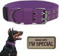 Tactical Dog Collar Military Adjustable Dog Collars Soft Nylon Training Collar with Patch Heavy Duty Metal Buckle Collars for Medium Large Dogs (Violet, M)