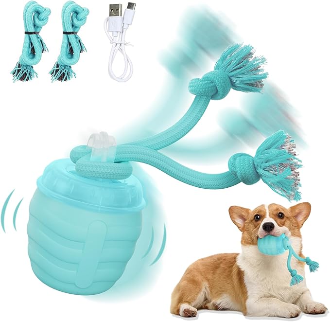 Interactive Dog Toy, [Newly Upgraded] Motion Activated Rolling Squeaky Ball for Medium/Large Dogs, Automatic Moving Dogs Ball for Boredom, USB Rechargeable(Cyan)