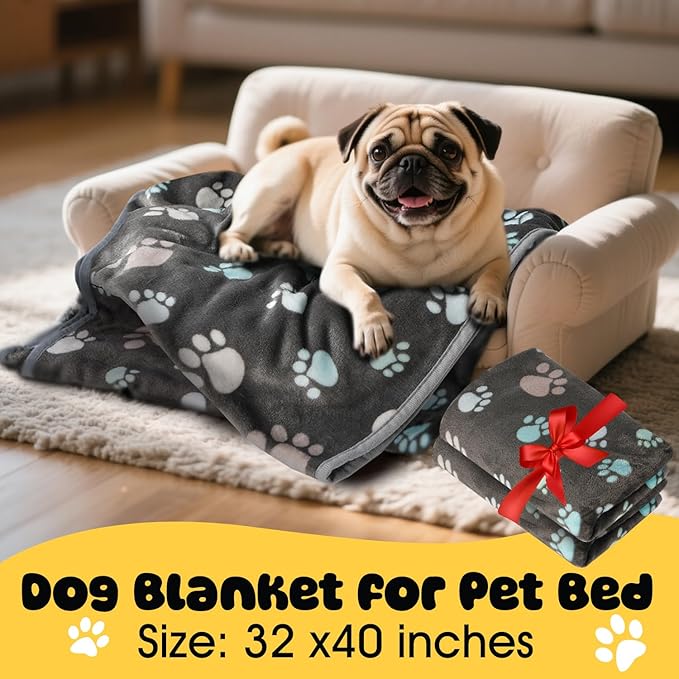 Premium Soft Dog Blanket Washable, 40" x 32" Flannel Gray Dog Blanket for Small and Medium Dogs and Indoor Cats