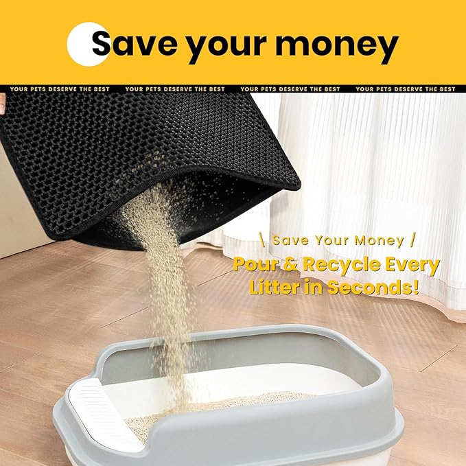 Cat Litter Mat, Upgrade Super Waterproof Back Layer Litter Box Mat, Non Slip, Durable, Soft on Paws Kitty Trapping Matt (24"x18", Black)