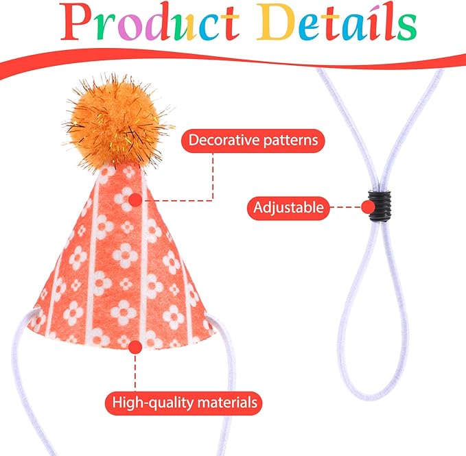 10 PCS Dog Birthday Hat, Mini Party Dog Hats for Small Dogs Cats Stuffed Animals Colorful Adjustable Felt Cone Hats with Pom Poms Pet Birthday Holiday Costume Accessories
