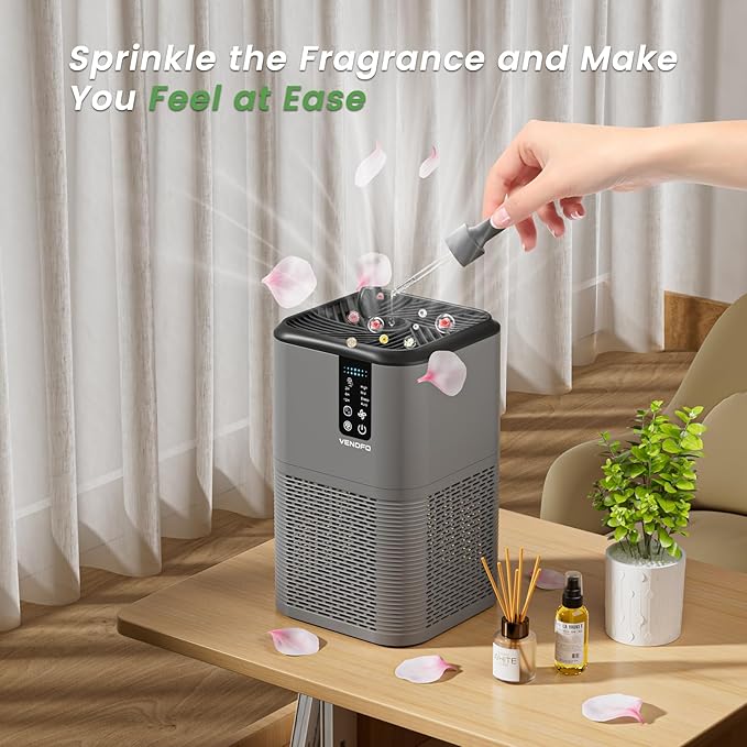 Air Purifiers for Home Large Room Up to 1750ft²,3-in-1 Filter with Sleep Mode,Air Purifier with Aromatherapy Diffuser for Office,Living Room,Bedroom,Remove Smoke Odor,Home Pets,Grey Black