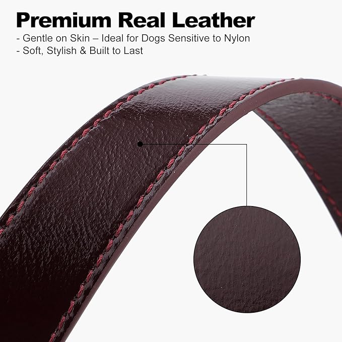 Plutus Pet Genuine Leather Dog Collar – Adjustable Pet Collar with Quick Release Metal Buckle, Soft Real Leather for Small Medium Large Dogs, Heavy Duty & Skin-Friendly (Copper Brown, XS)