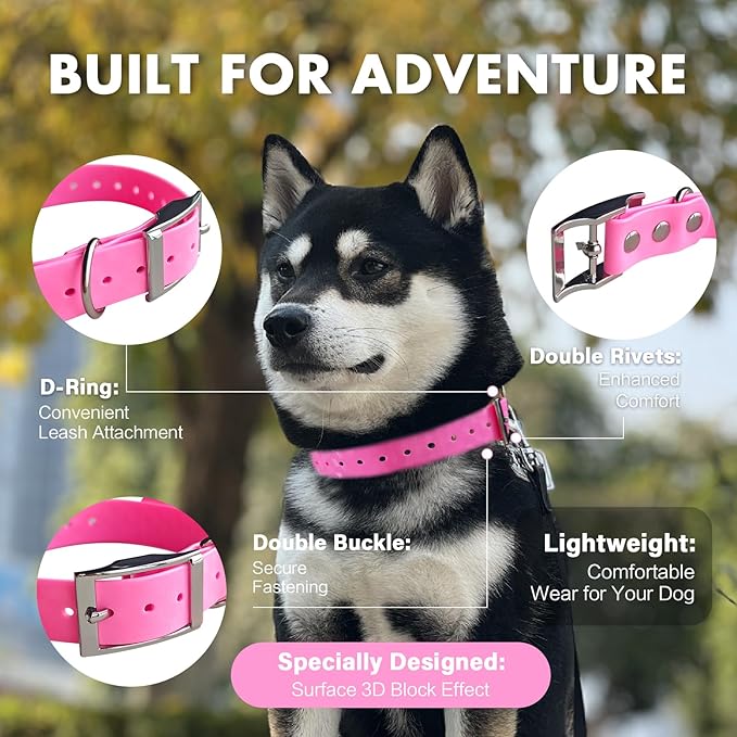 4.2FT Dog Collar and Leash Set, PVC Waterproof Adjustable Odor Proof Pet Collars Leashes, Easy to Clean, Surface 3D Cube Effect, Dog Leash for Small Dogs, Pink