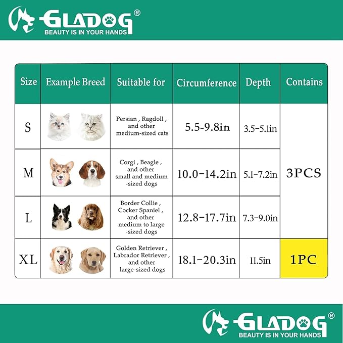 GLADOG Soft Cone Collar, 3 PCS (XL is Only 1 PCS) Flexible Plastic Cone for After-Surgery Recovery, Adjustable E-Collar for Large/Medium/Small Dogs and Cats
